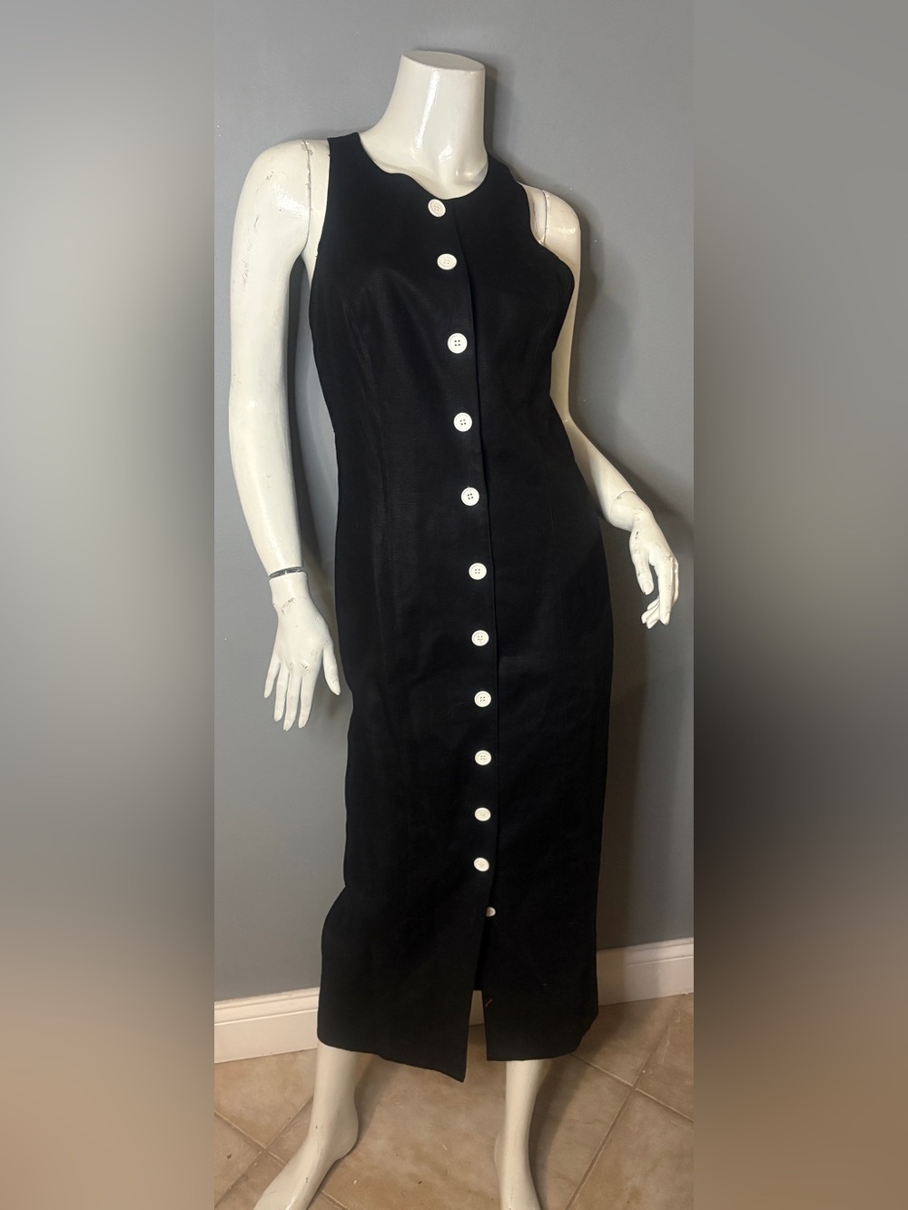 Blush Black Sleeveless Midi Dress with White Buttons